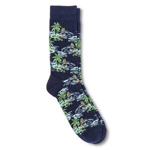 Mossimo Size 6-12 Crew Socks Mens Navy Blue Vibrant Tropical Print NEW